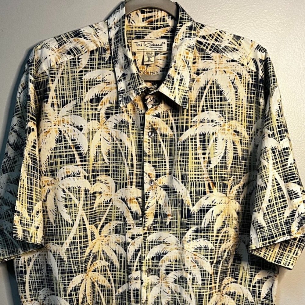Tori Richard Floral Hawaiian Shirt Palm Trees Cotton Lawn Size XL